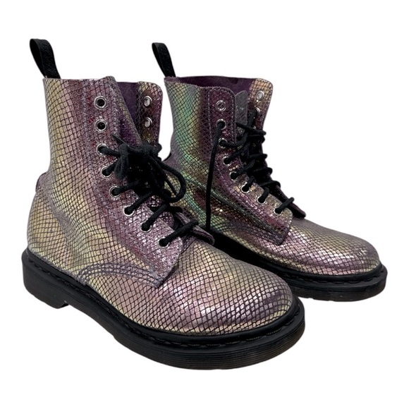 Dr. Martens Purple Combat Moto Boots 1460 PASCAL SNAKE METALLIC SUEDE BOOTS L 7 - Picture 3 of 10